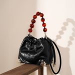 Special Offer 2025 New Chinese Style Beaded Bag Top Layer Cowhide Pleated Fortune Bag Handheld Shoulder Crossbody