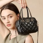 Genuine Leather Classic Quilted Bag Handheld Camera Bag Premium Top Layer Chain Bowling Bag Crossbody