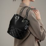 Yan Genuine Leather Classic Quilted Chain Bucket Bag 2025 New Premium Niche Shoulder Crossbody