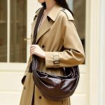 Genuine Leather Large Croissant Horn Bag Pleated Lightweight Design Zipper Closure Large Capacity Dumpling Crossbody