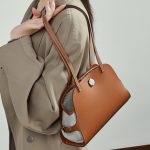 Genuine Leather High Version Color Block Shoulder Bag Old Money Style Premium Shell Bag Retro Fashion Underarm Bag