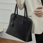 Haute Couture Handmade Top Layer Swift Cowhide Shell Bag Genuine Leather Handbag Commuter Large Capacity Bowling Bag
