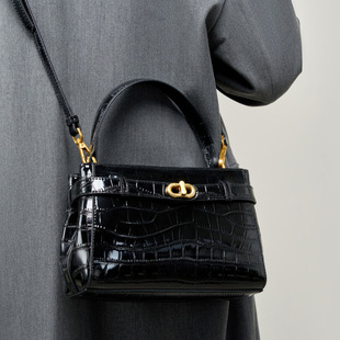 Product Image for 12729 Kelly Style Bag Large Premium Crocodile Pattern Lock Square Bag New Genuine Leather Handbag Commuter Crossbody - Image 1
