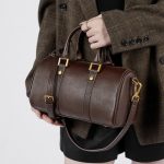 Genuine Leather Maillard Retro Handbag Cross-border Women's Bag Light Luxury Chic Boston Bag Vegetable Tanned Crossbody