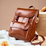 Genuine Leather Women's Backpack Durable Cowhide Laptop Bag Preppy Style 14-inch Large Capacity Retro British Bag